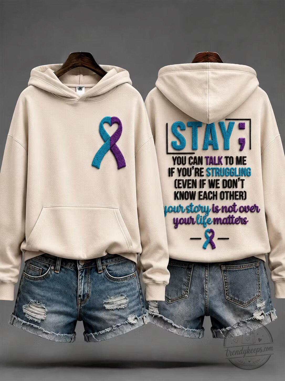 Suicide Prevention Awareness Semicolon Ribbon Graphic Hoodie