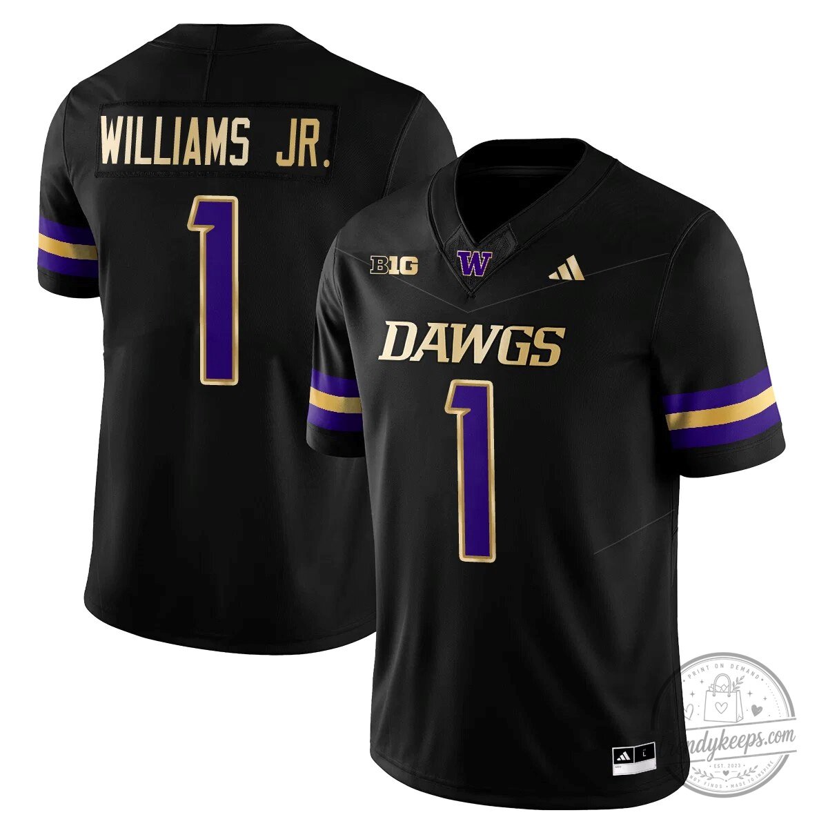 Washington Huskies Football Jersey Williams Junior Number 1 Black Purple Gold