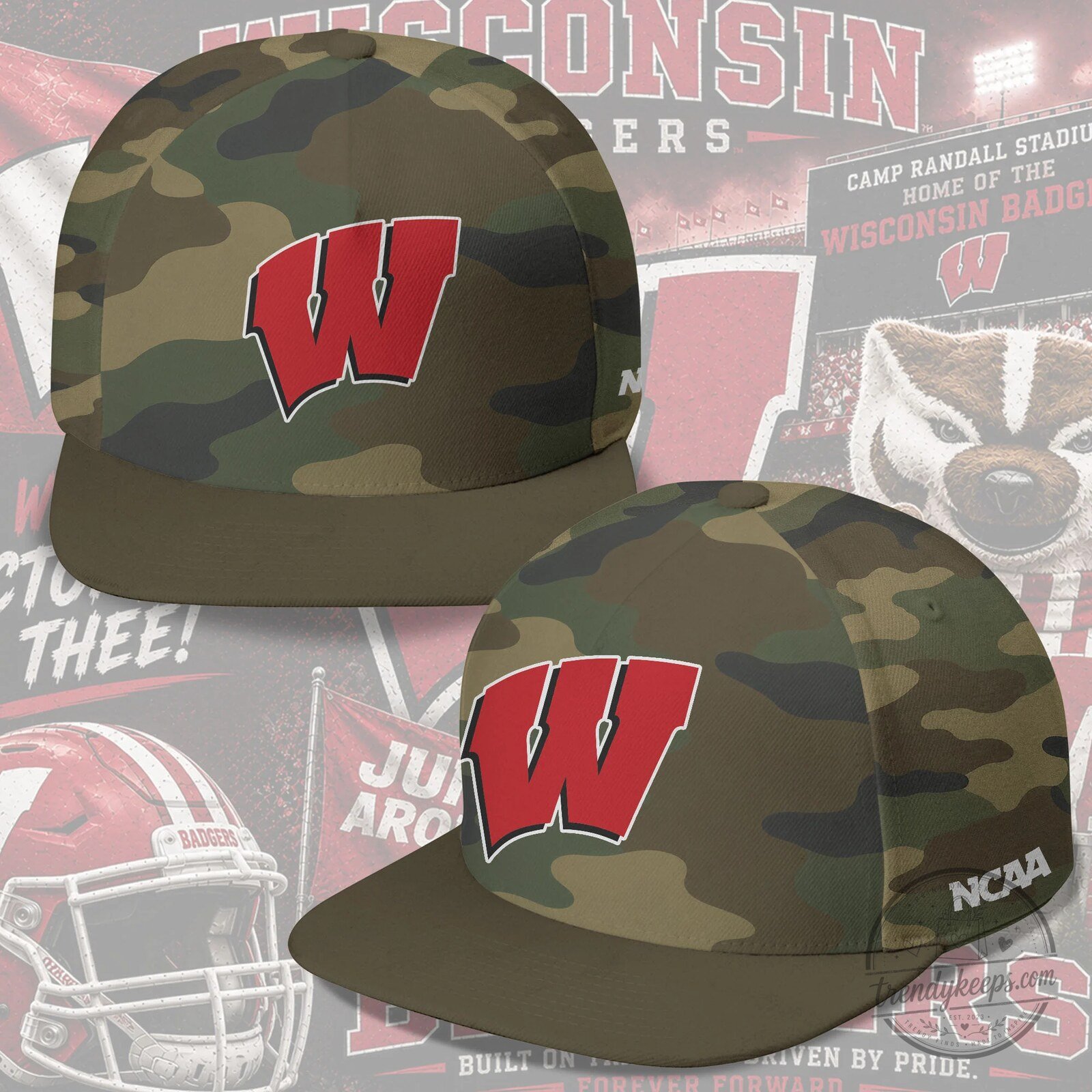 Wisconsin Badgers Camouflage Flat Bill Snapback Cap