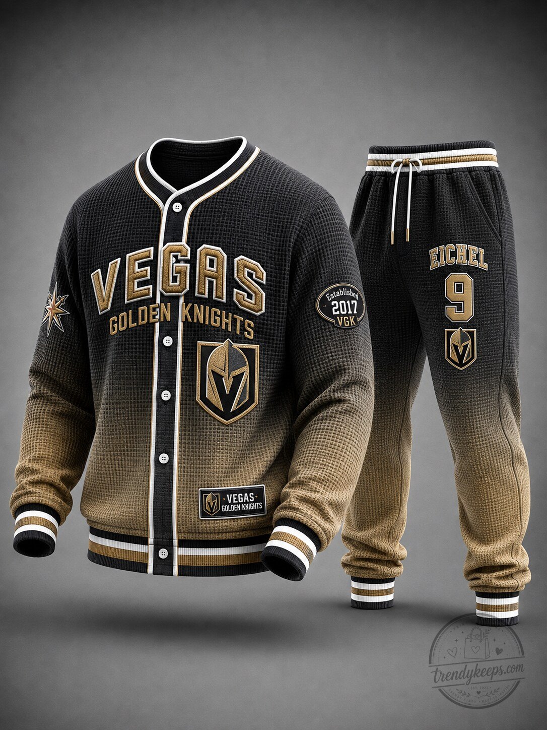Vegas Golden Knights Established 2017 Waffle Knit Bomber Jacket and Jogger Pants Set