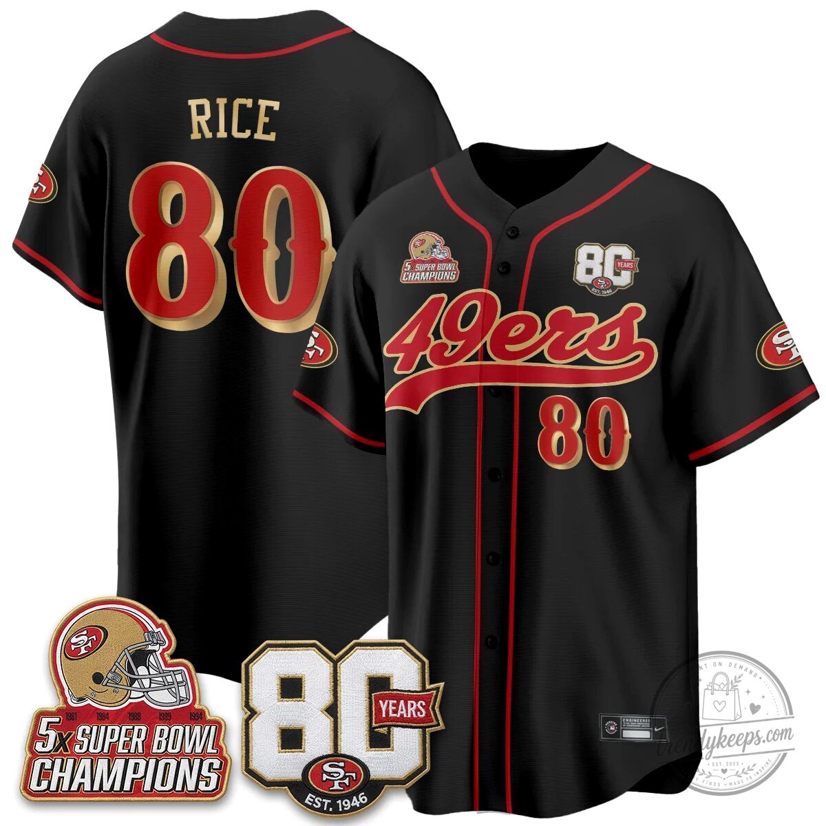 San Francisco 49ers Christian McCaffrey Black Baseball Jersey - 80 Years Est. 1946 45 San Francisco 49ers Christian McCaffrey Black Baseball Jersey - 80 Years Est. 1946