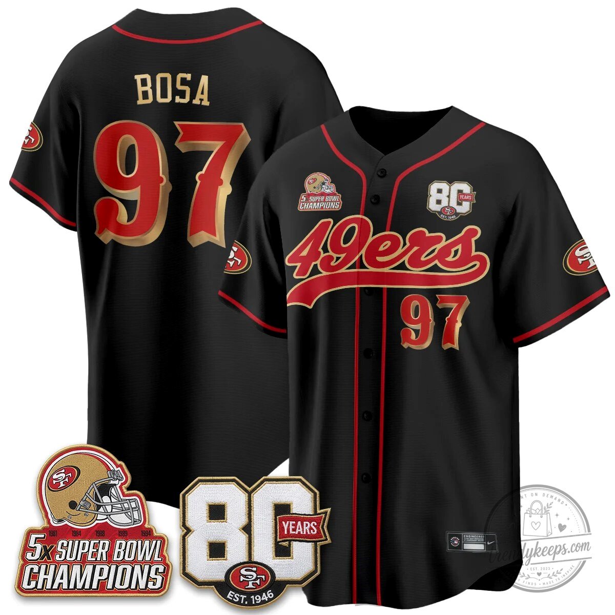 San Francisco 49ers Christian McCaffrey Black Baseball Jersey - 80 Years Est. 1946 46 San Francisco 49ers Christian McCaffrey Black Baseball Jersey - 80 Years Est. 1946
