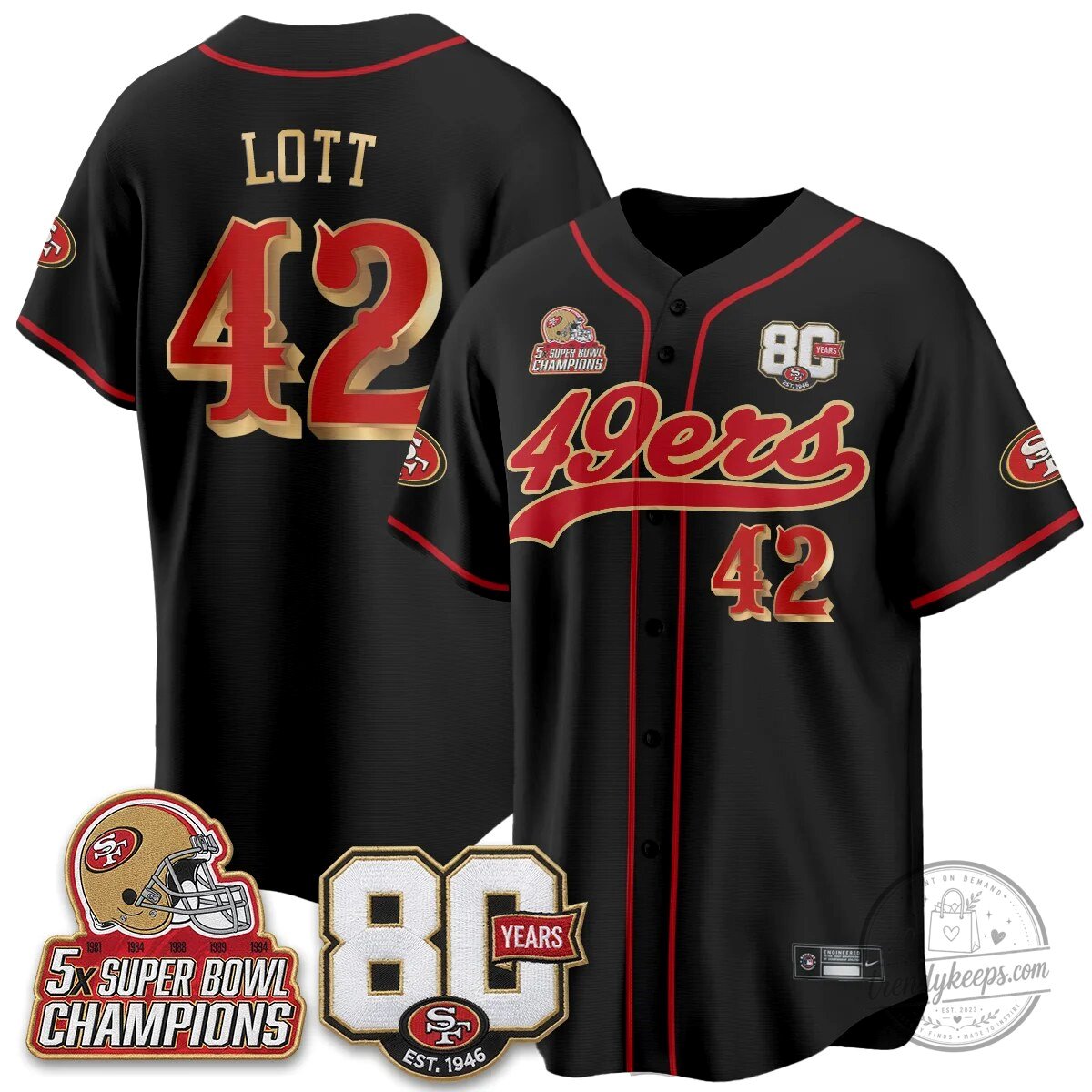 San Francisco 49ers Christian McCaffrey Black Baseball Jersey - 80 Years Est. 1946 47 San Francisco 49ers Christian McCaffrey Black Baseball Jersey - 80 Years Est. 1946