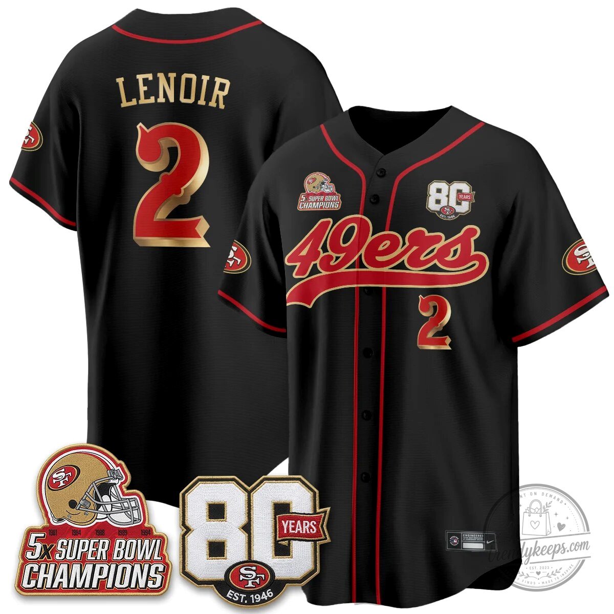 San Francisco 49ers Christian McCaffrey Black Baseball Jersey - 80 Years Est. 1946 48 San Francisco 49ers Christian McCaffrey Black Baseball Jersey - 80 Years Est. 1946