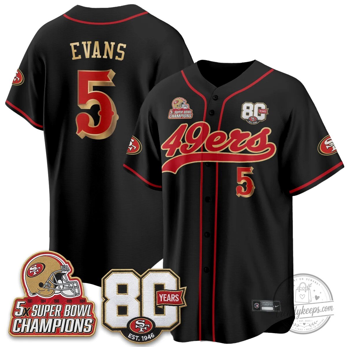 San Francisco 49ers Christian McCaffrey Black Baseball Jersey - 80 Years Est. 1946 49 San Francisco 49ers Christian McCaffrey Black Baseball Jersey - 80 Years Est. 1946