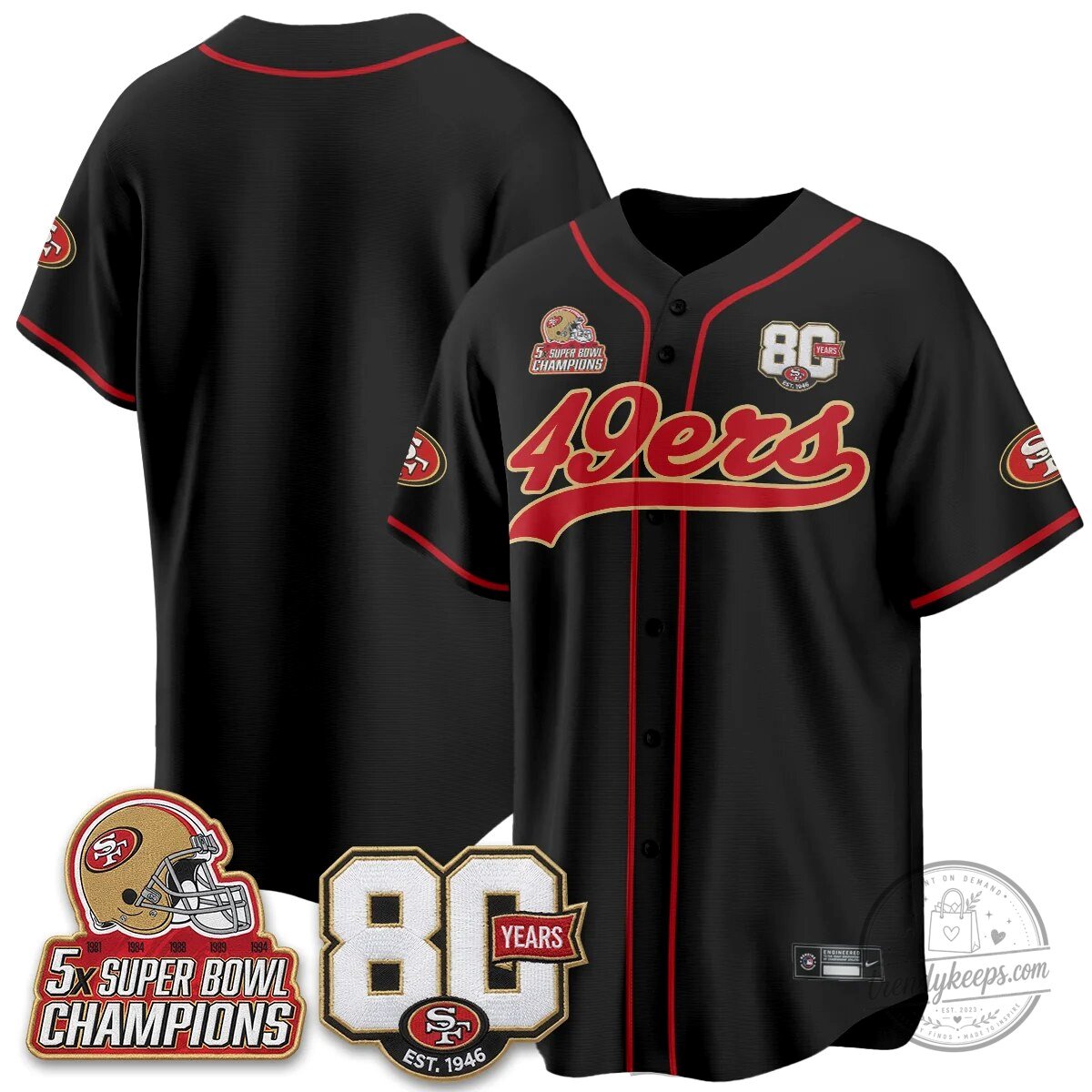 San Francisco 49ers Christian McCaffrey Black Baseball Jersey - 80 Years Est. 1946 50 San Francisco 49ers Christian McCaffrey Black Baseball Jersey - 80 Years Est. 1946