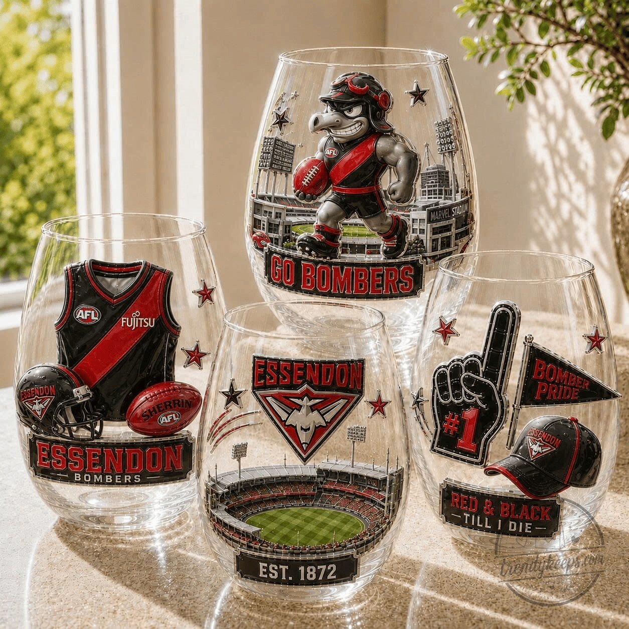 Essendon Bombers Australian Football League Stemless Wine Glass