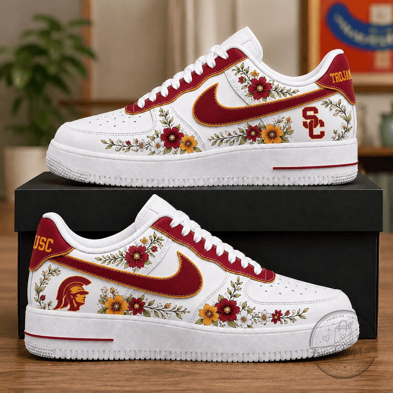 University of Southern California Trojans Floral Custom Printed Sneakers
