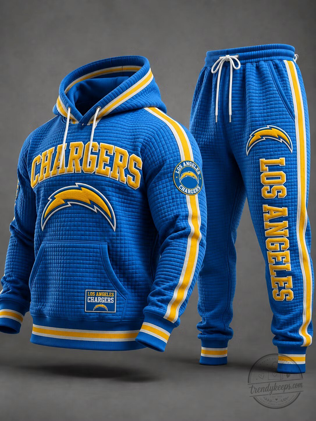 Los Angeles Chargers Football Team Blue Quilted Hoodie and Jogger Pants Set
