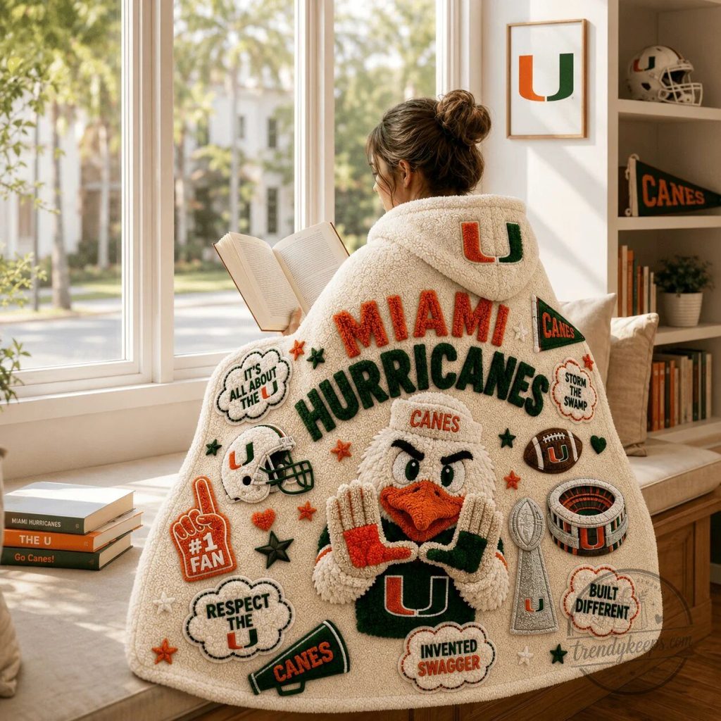 Miami Hurricanes Football Team Logo Sherpa Hooded Blanket Miami Hurricanes Football Team Logo Sherpa Hooded Blanket