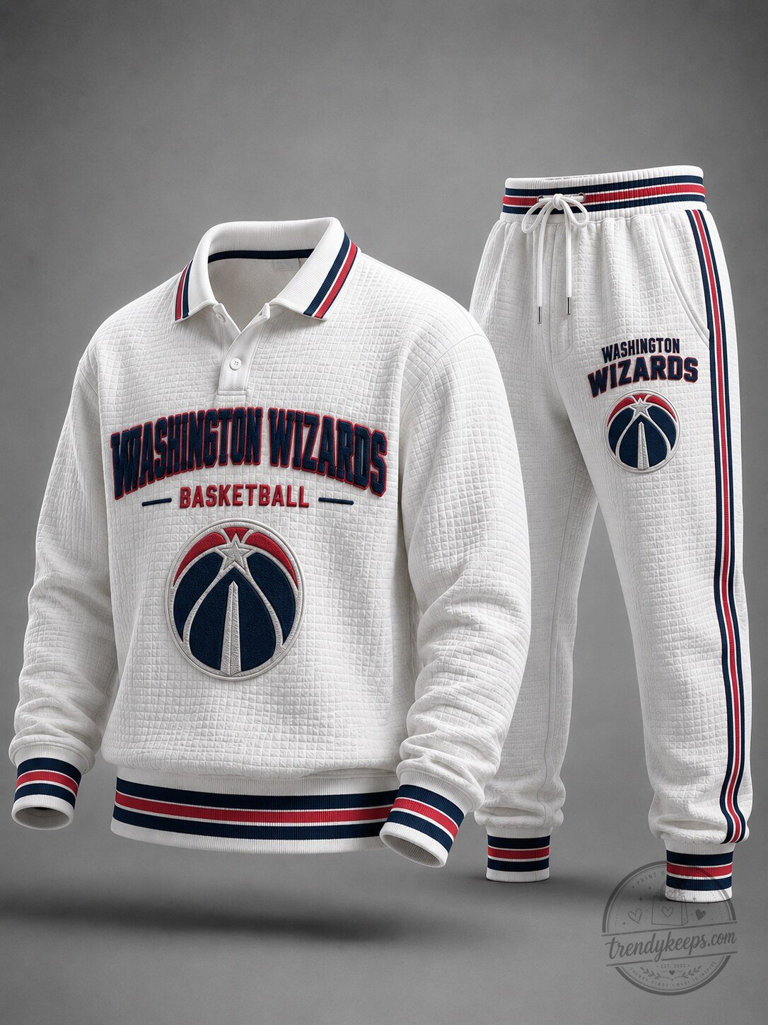 Washington Wizards Basketball Team Logo Quilted Polo Shirt and Jogger Pants Set