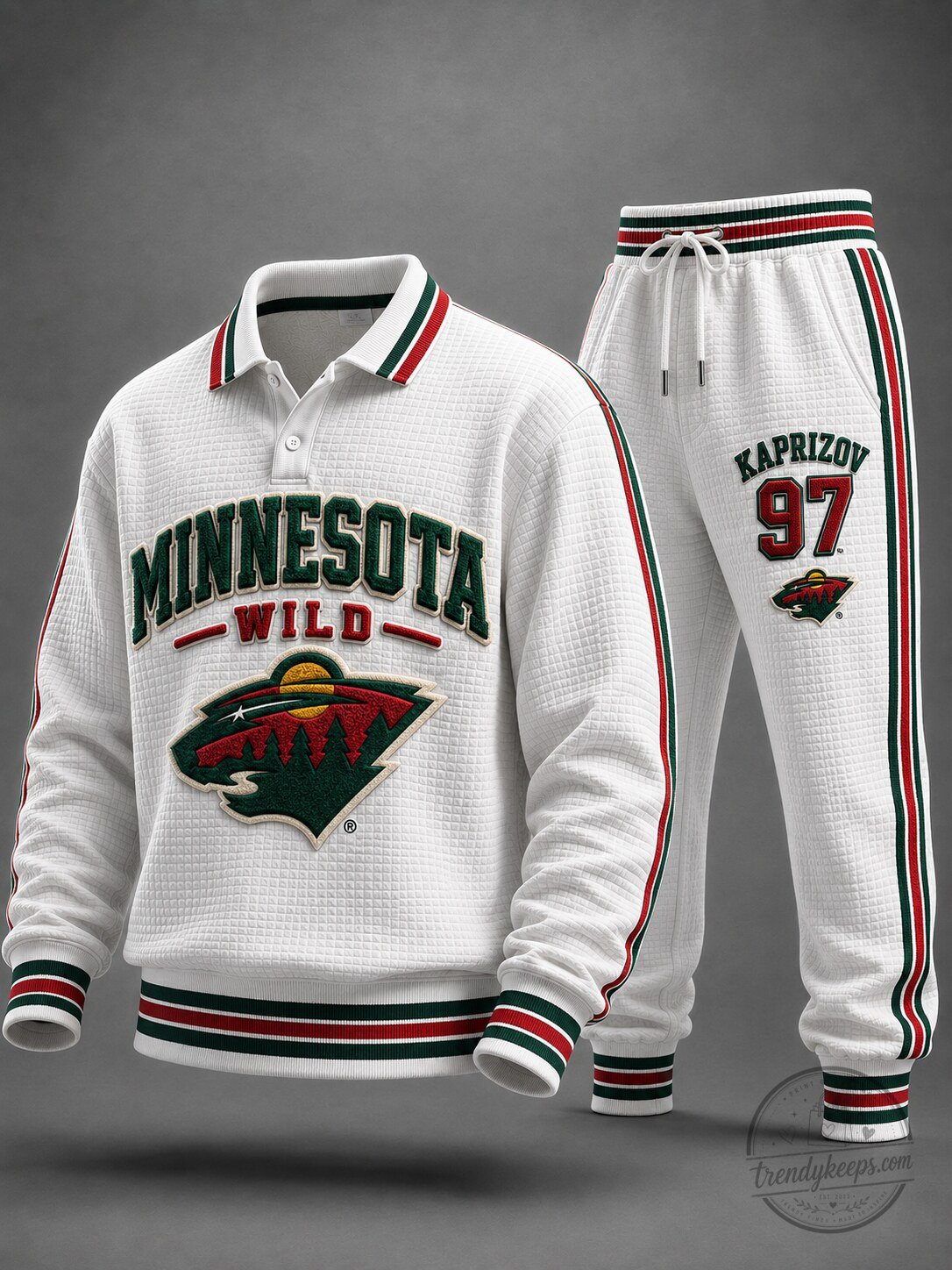 Minnesota Wild Men's Embroidered Waffle Knit Polo Shirt and Jogger Pants Set