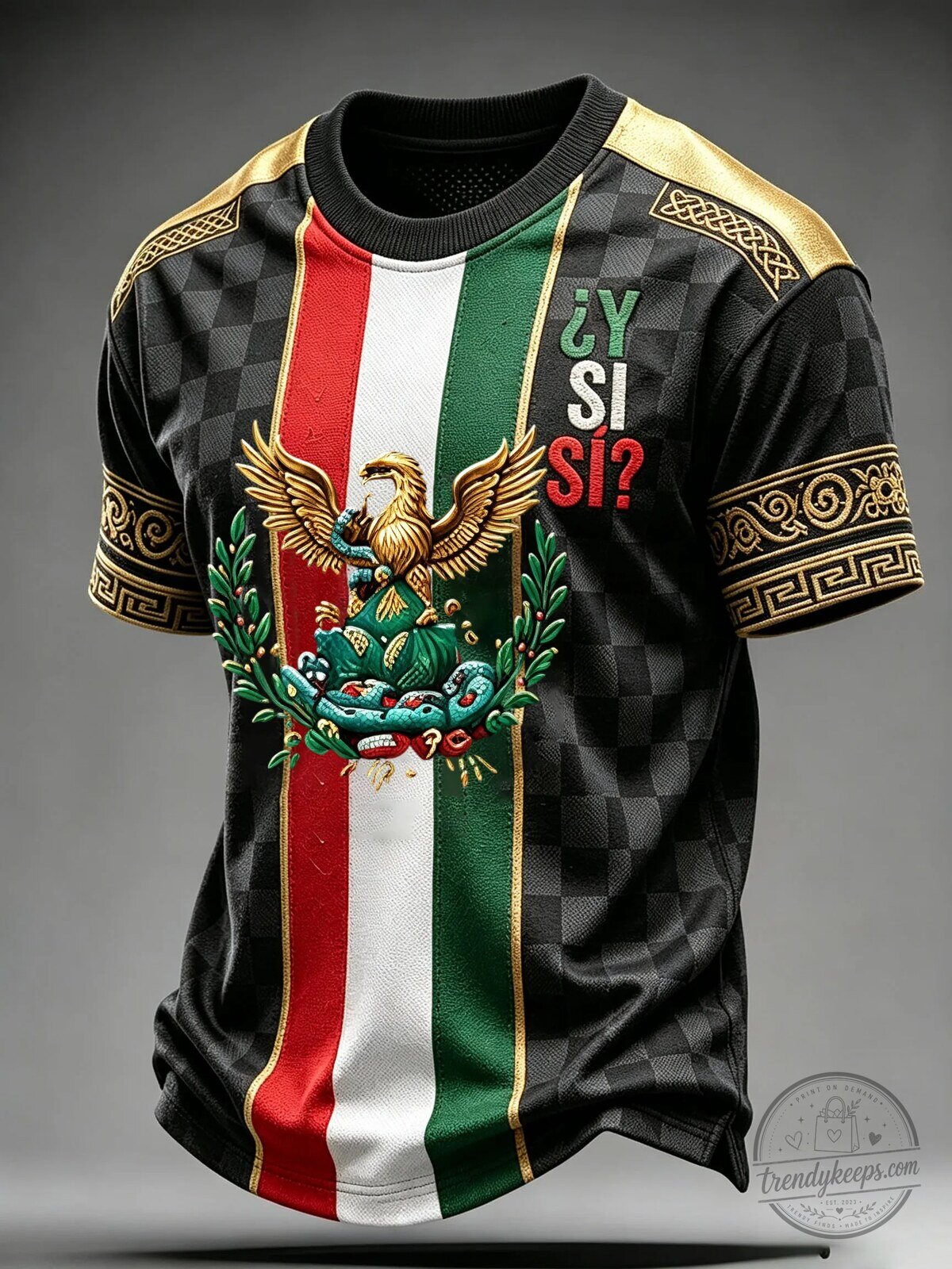 Mexico National Football Team Eagle Crest Black and Gold Soccer Jersey