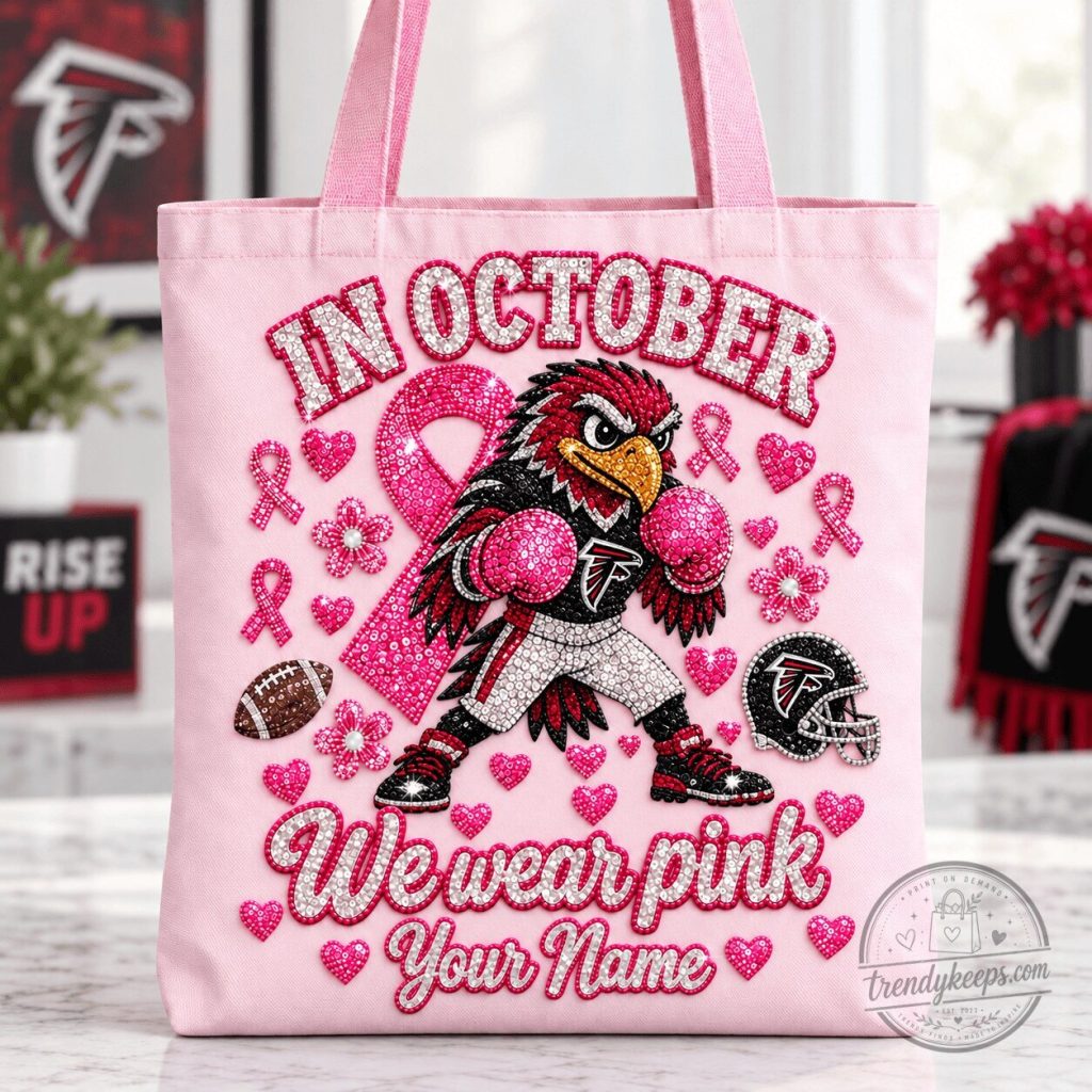 Atlanta Falcons In October We Wear Pink Breast Cancer Awareness Tote Bag Atlanta Falcons In October We Wear Pink Breast Cancer Awareness Tote Bag