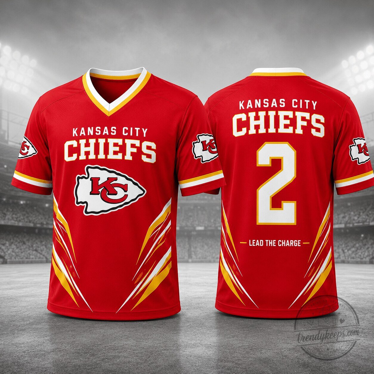 Kansas City Chiefs Football Team Red Custom Number V-Neck Jersey