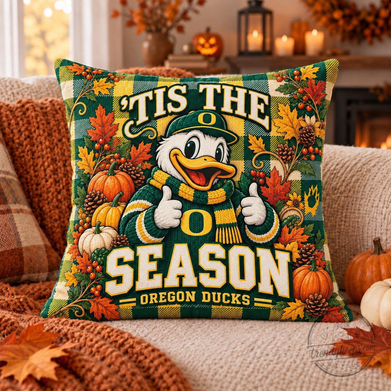 Oregon Ducks Tis The Season Fall Mascot Decorative Pillow