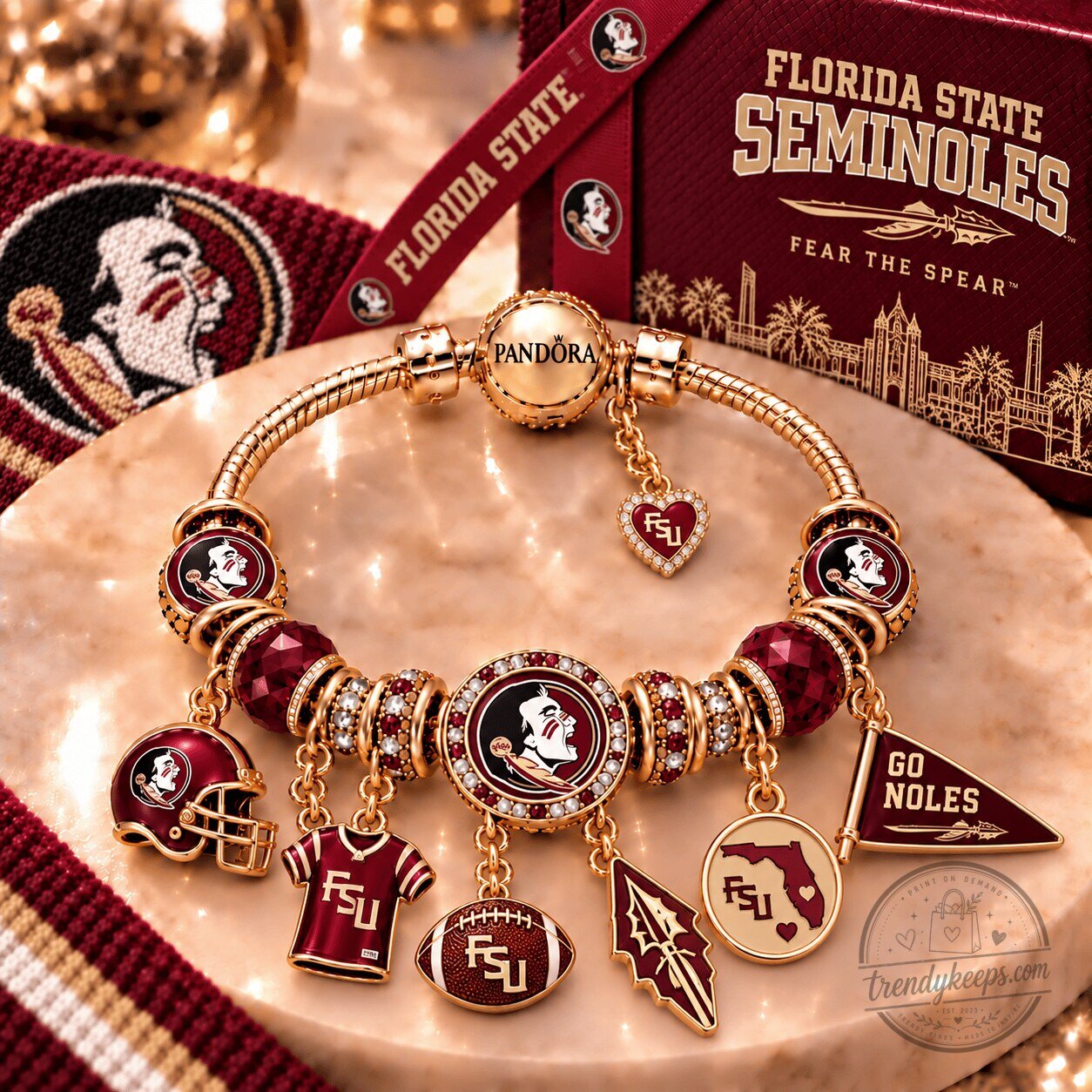 Florida State Seminoles Pandora Gold Charm Bracelet Set