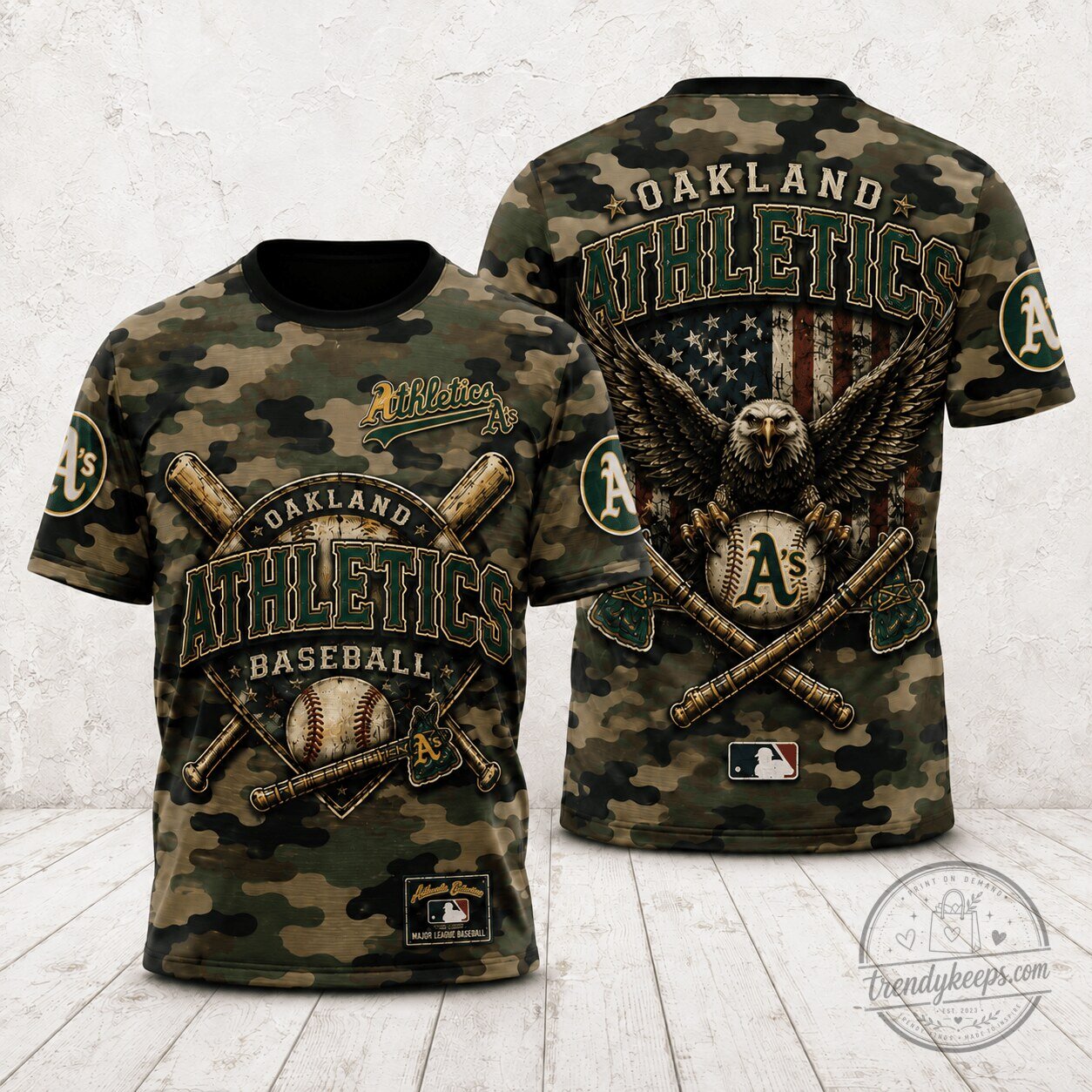Oakland Athletics MLB Baseball Shirt, Vintage Eagle Camo Crossed Bats Baseball T-Shirt