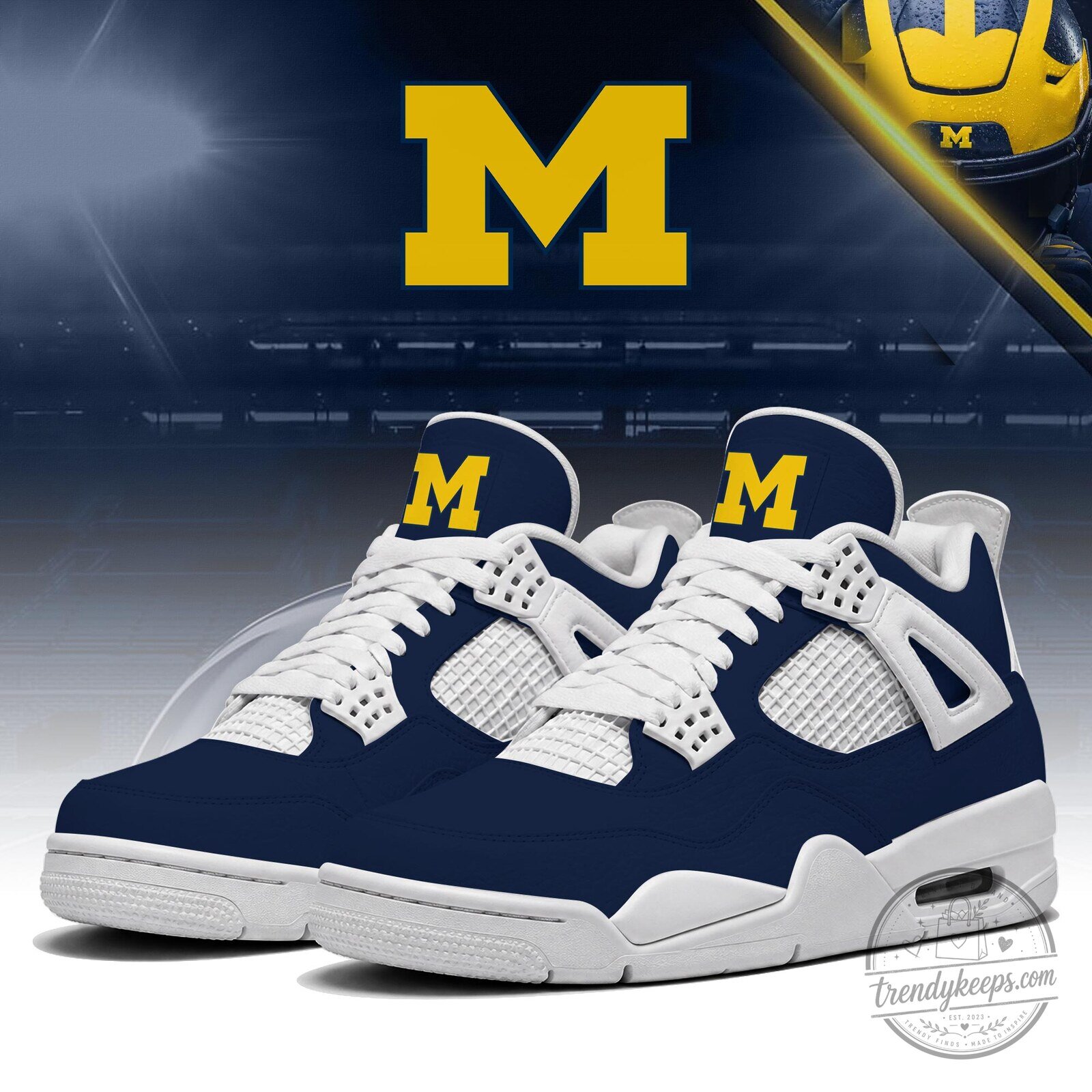 Michigan Wolverines Team Logo Blue and Yellow Athletic Sneakers