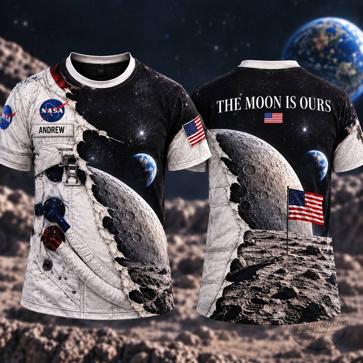 NASA Astronaut Space Suit Moon Landing All Over Print T-Shirt