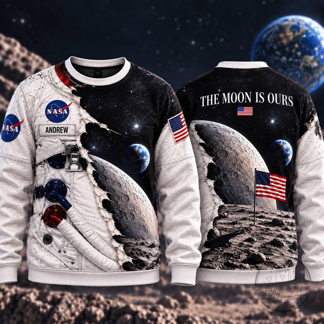 NASA Astronaut Space Suit Moon Landing All Over Print T-Shirt 5 NASA Astronaut Space Suit Moon Landing All Over Print T-Shirt