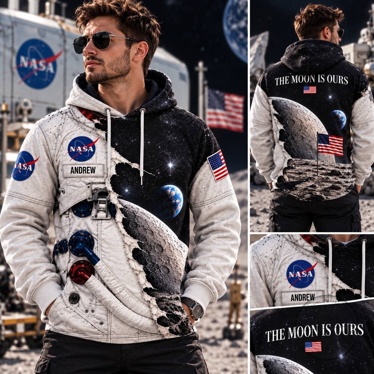 NASA Astronaut Space Suit Moon Landing All Over Print T-Shirt 7 NASA Astronaut Space Suit Moon Landing All Over Print T-Shirt
