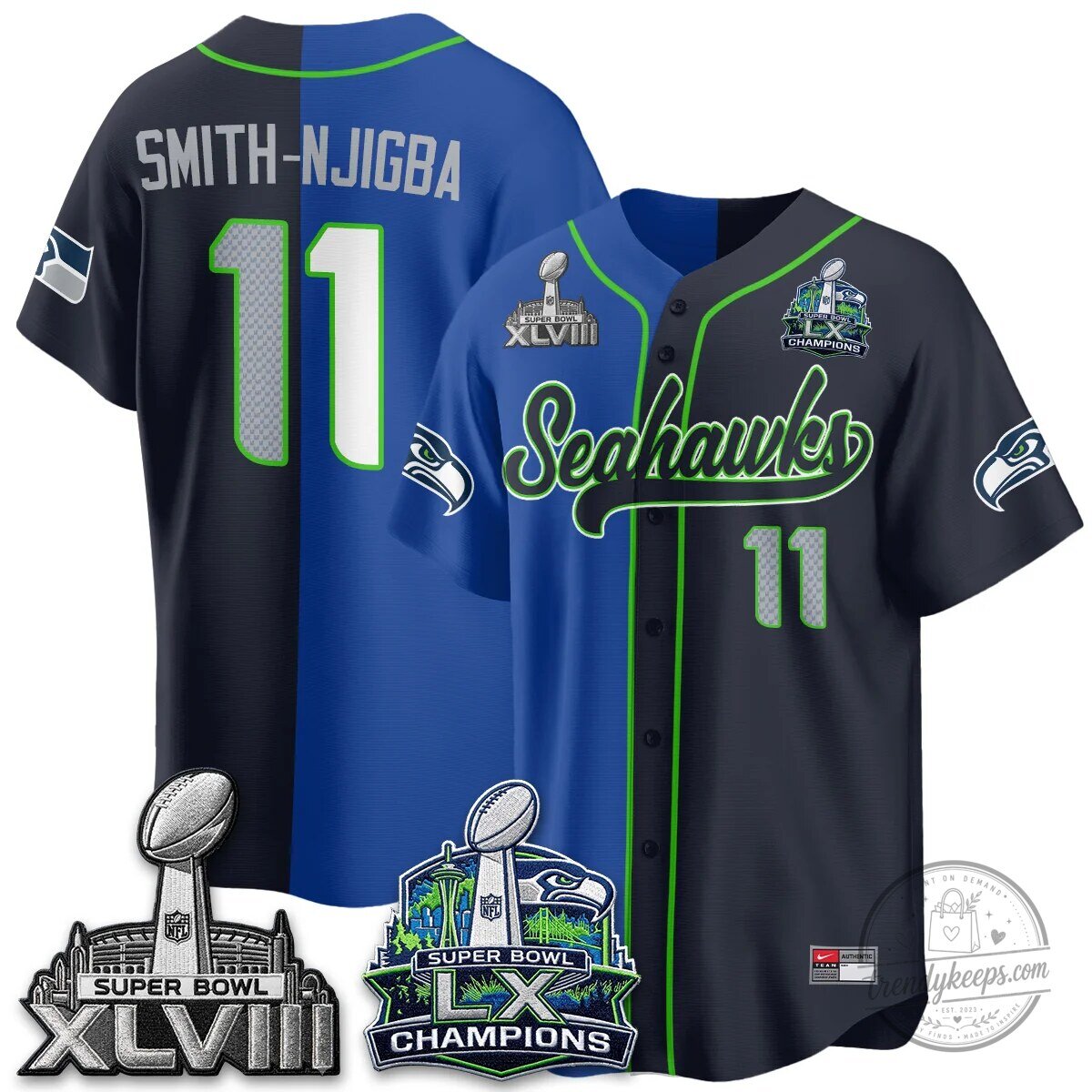 Seattle Seahawks Super Bowl XLVIII Champions Split Baseball Jersey