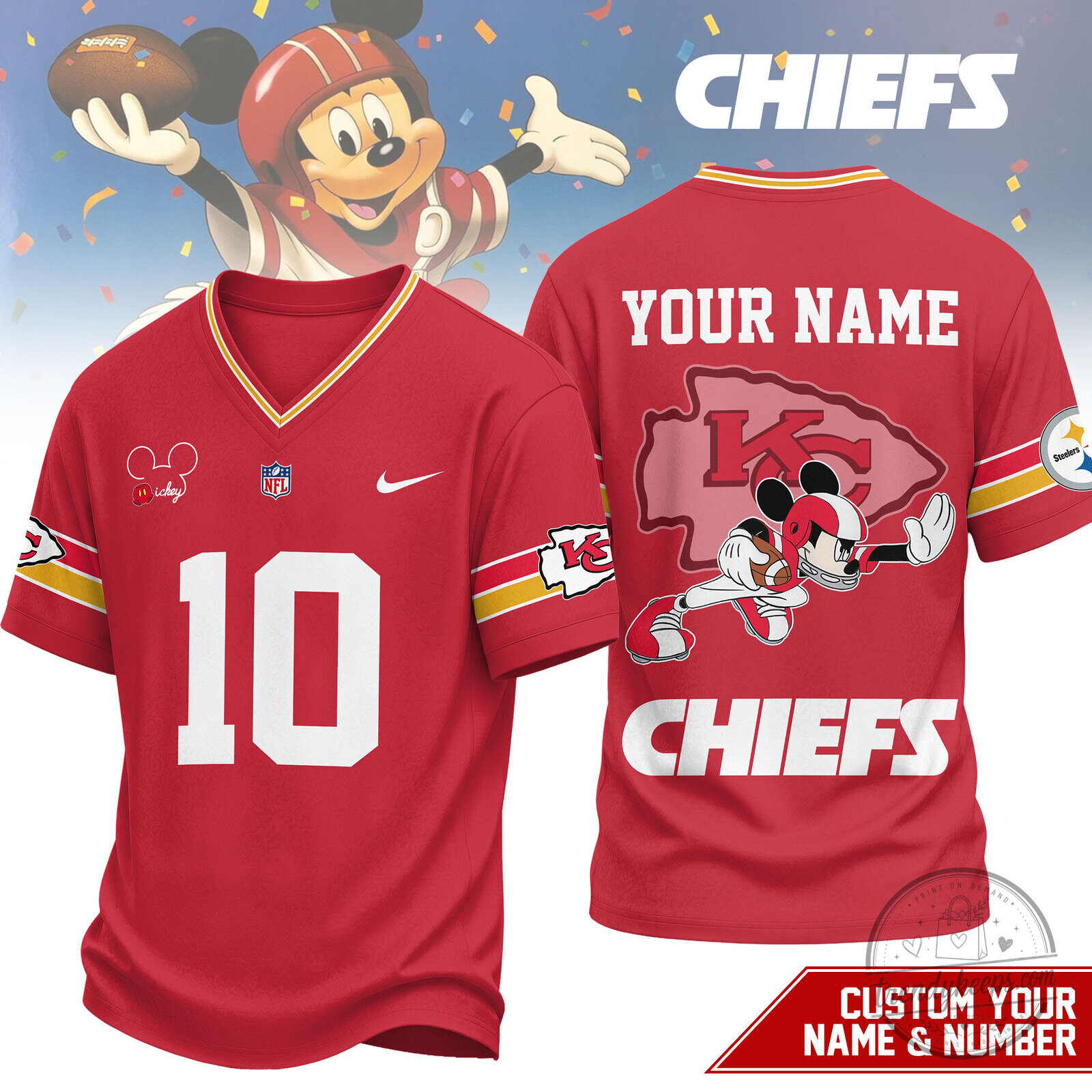 Kansas City Chiefs Mickey Mouse Gridiron Dreams Personalized Football Jersey