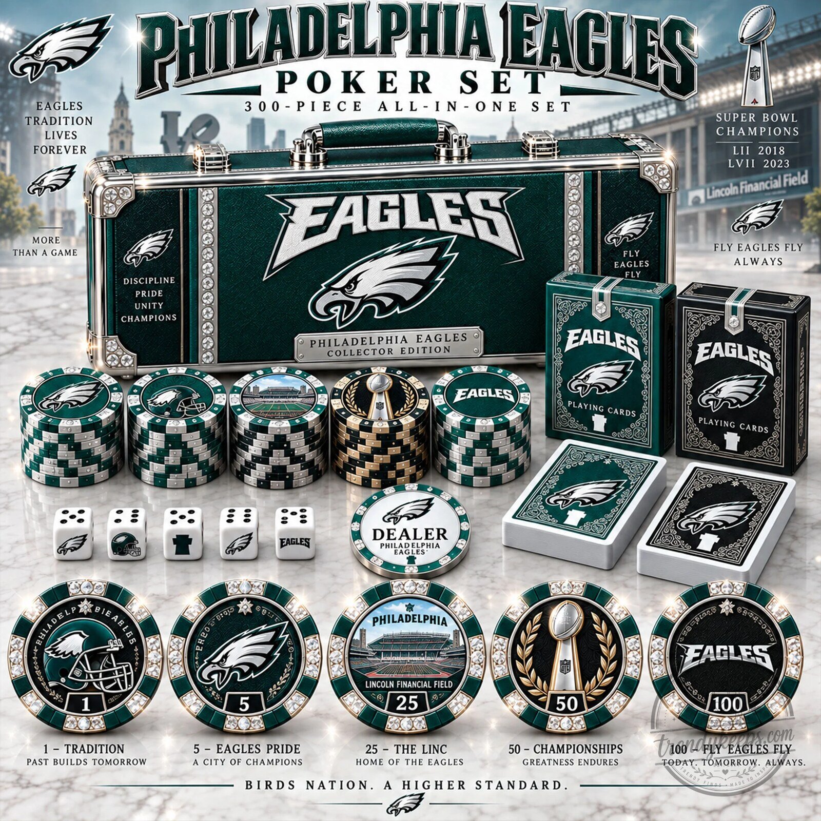 Philadelphia Eagles Super Bowl Champions Collector's Poker Set with Case