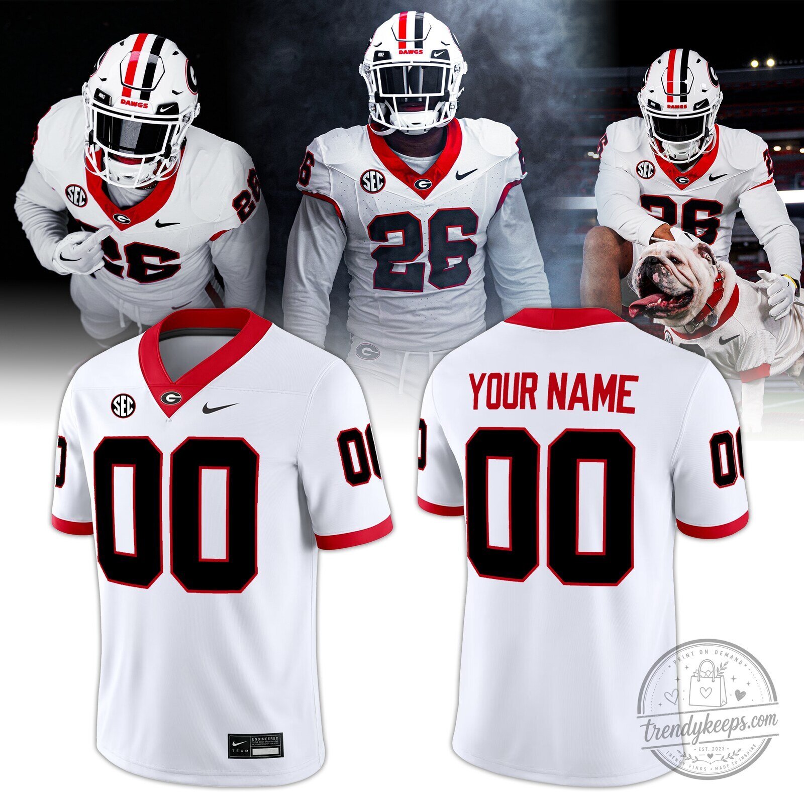 Georgia Bulldogs Custom Name and Number White Football Jersey