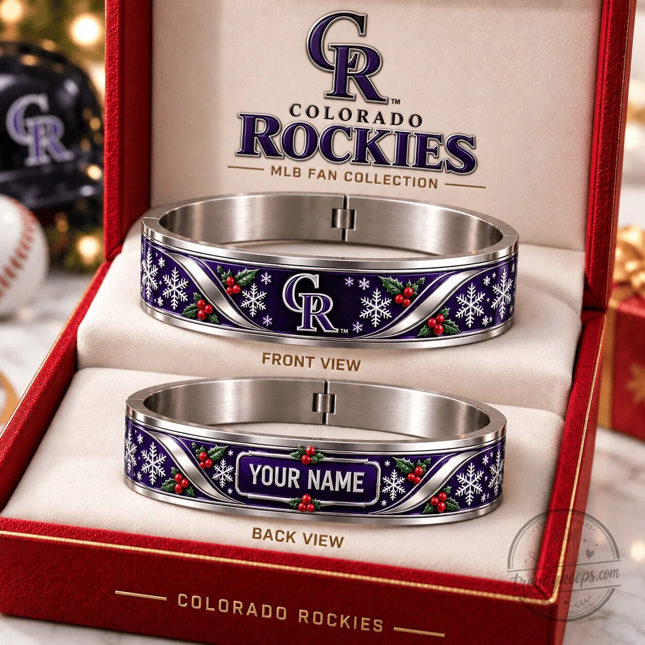 Colorado Rockies MLB Christmas Snowflake Holly Personalized Bracelet