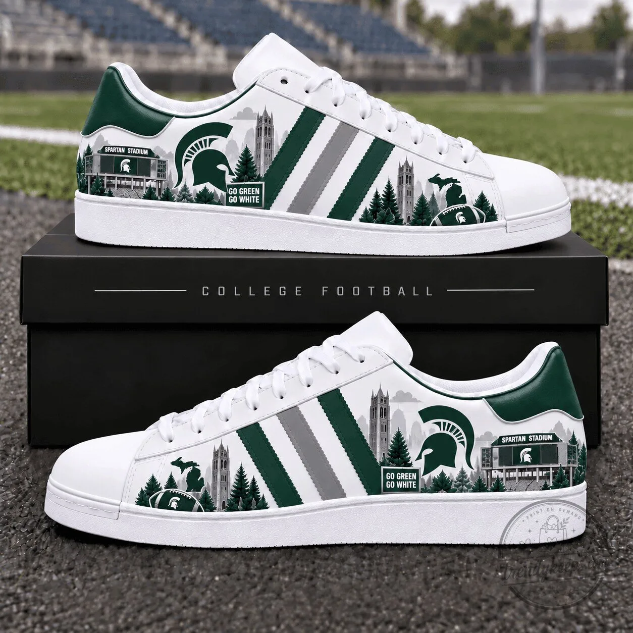 Michigan State Spartans Football Team White Custom Printed Sneakers Shoes