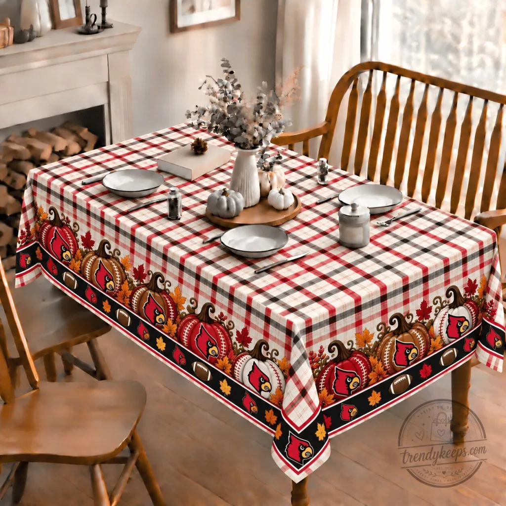 Louisville Cardinals Football Fall Plaid Thanksgiving Tablecloth Louisville Cardinals Football Fall Plaid Thanksgiving Tablecloth