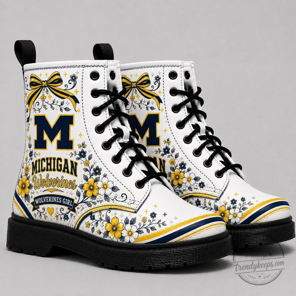Michigan Wolverines Floral Combat Boots for Women, Michigan Wolverines Girl Shoes Michigan Wolverines Floral Combat Boots for Women, Michigan Wolverines Girl Shoes