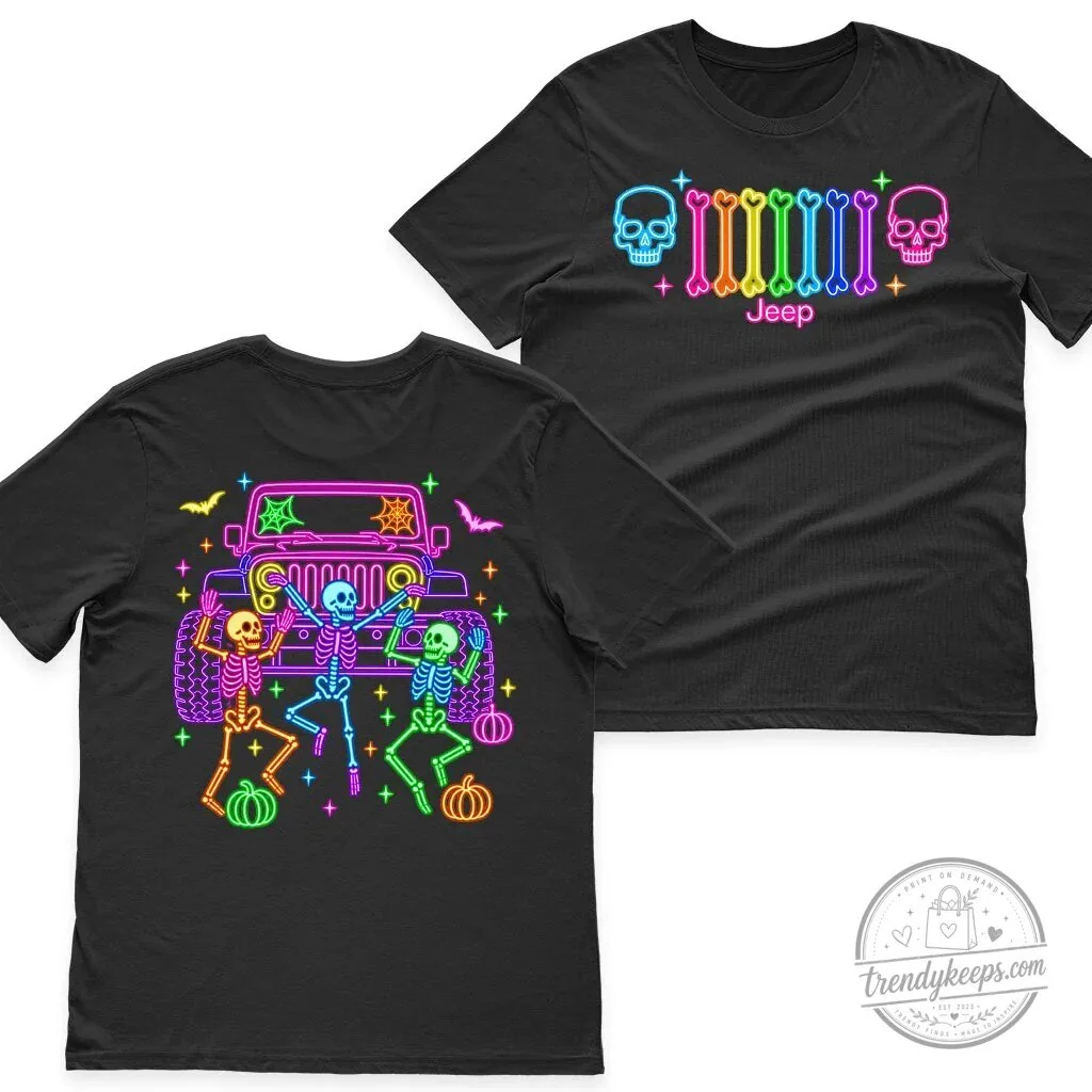 Halloween Jeep Skeleton Neon Glow Bones Dance Party Black Hoodie 23 Halloween Jeep Skeleton Neon Glow Bones Dance Party Black Hoodie