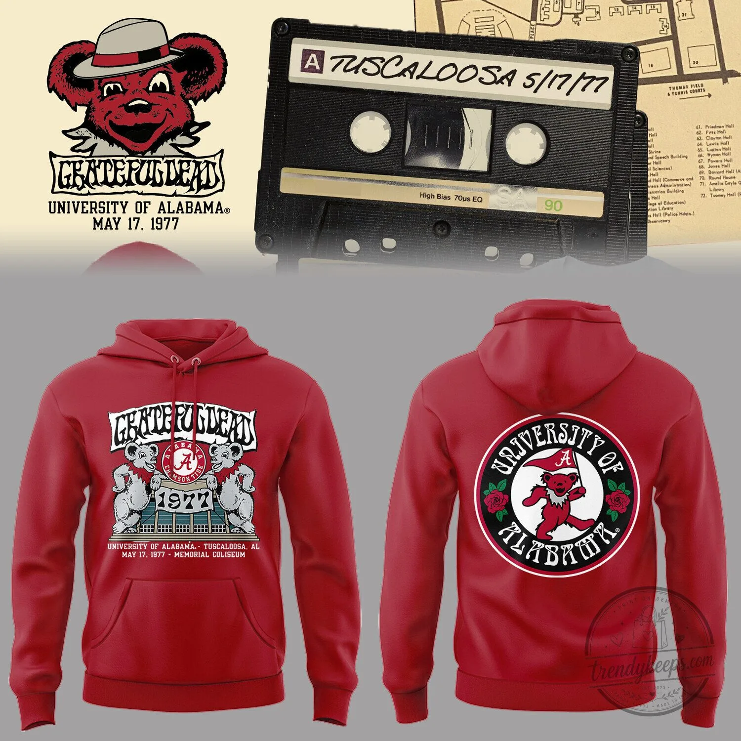 Alabama Grateful Dead Hoodie - University of Alabama Memorial Coliseum 1977