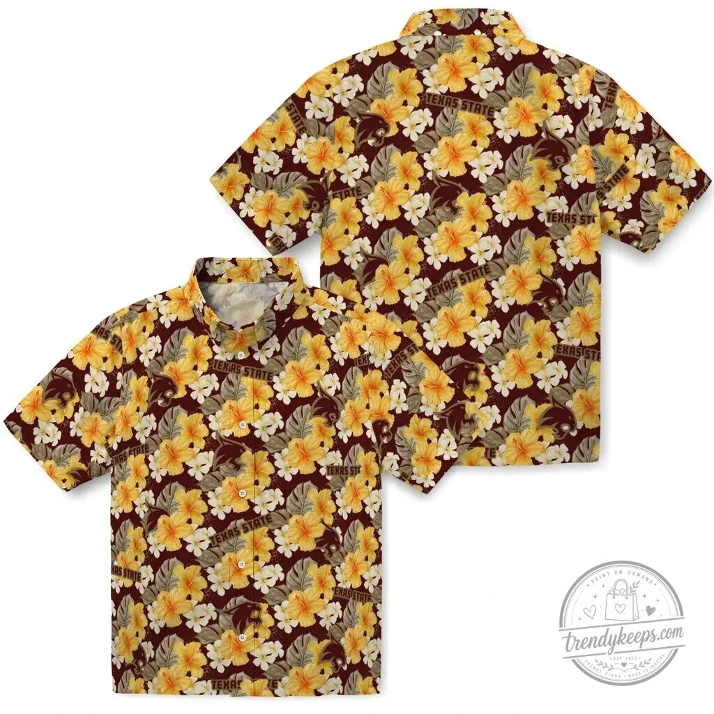 Texas State Bobcats Floral Hawaiian Shirt
