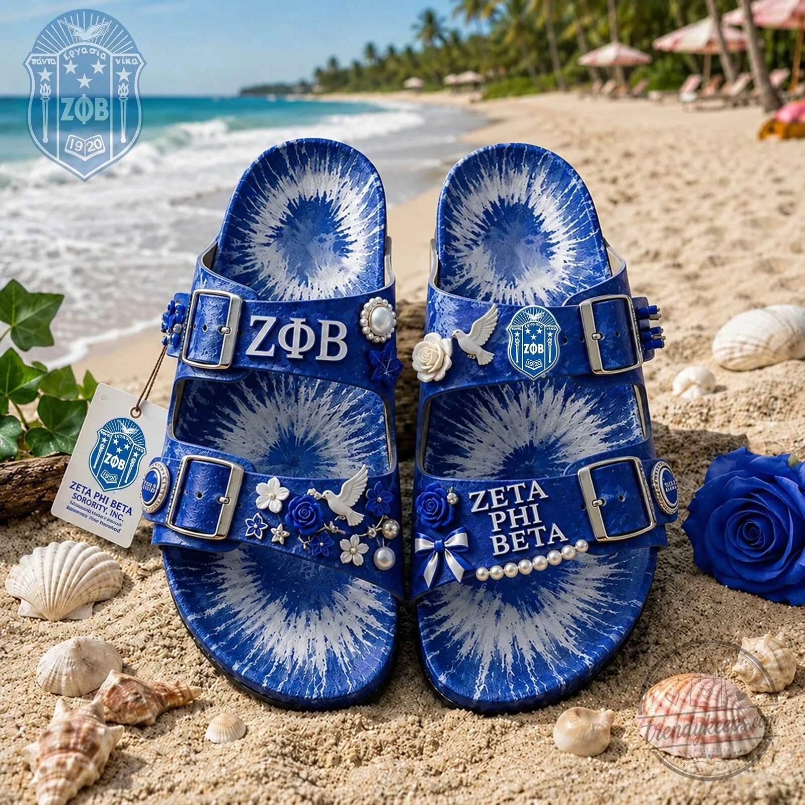 Zeta Phi Beta Sorority Blue and White Tie Dye Custom Sandals