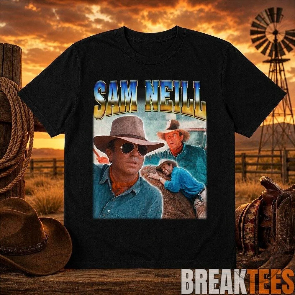 Sam Neill Vintage Style Actor Portrait Black T-Shirt