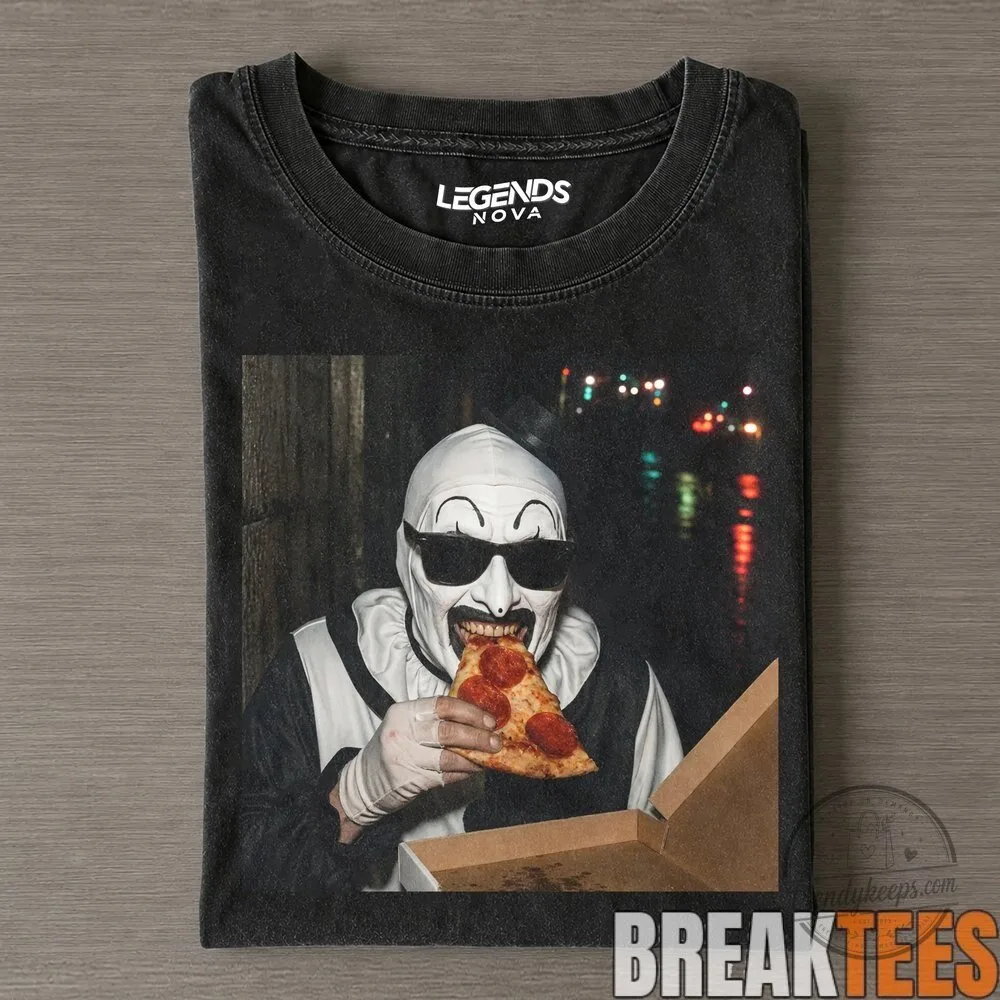 Terrifier Art the Clown Eating Pizza Horror Movie Vintage T-Shirt