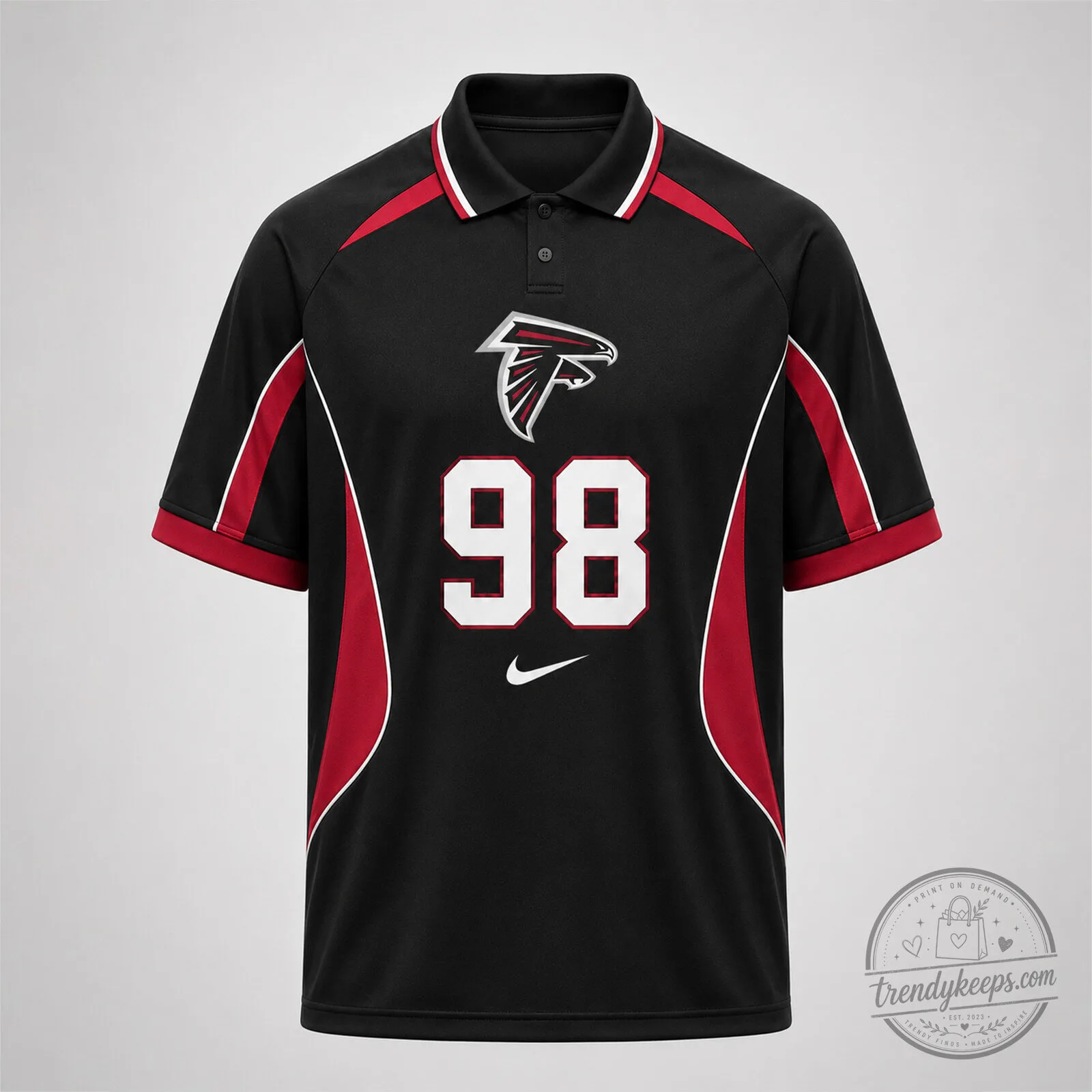 Atlanta Falcons Number 98 National Football League Black Polo Shirt