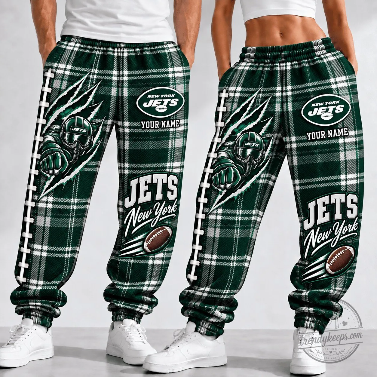 New York Jets Plaid Custom Name Football Team Fan Apparel Pants