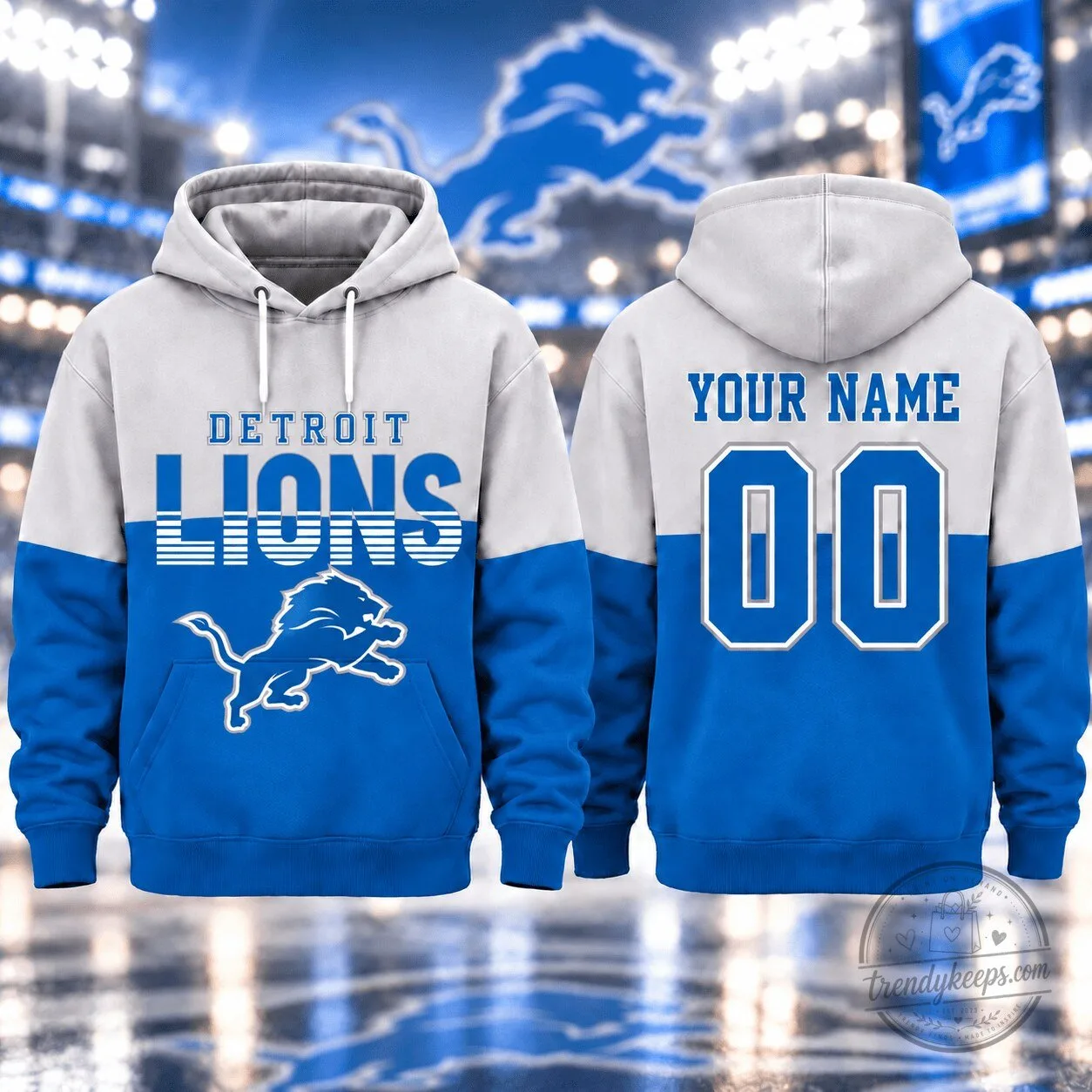 Detroit Lions National Football League Personalized Blue White Hoodie