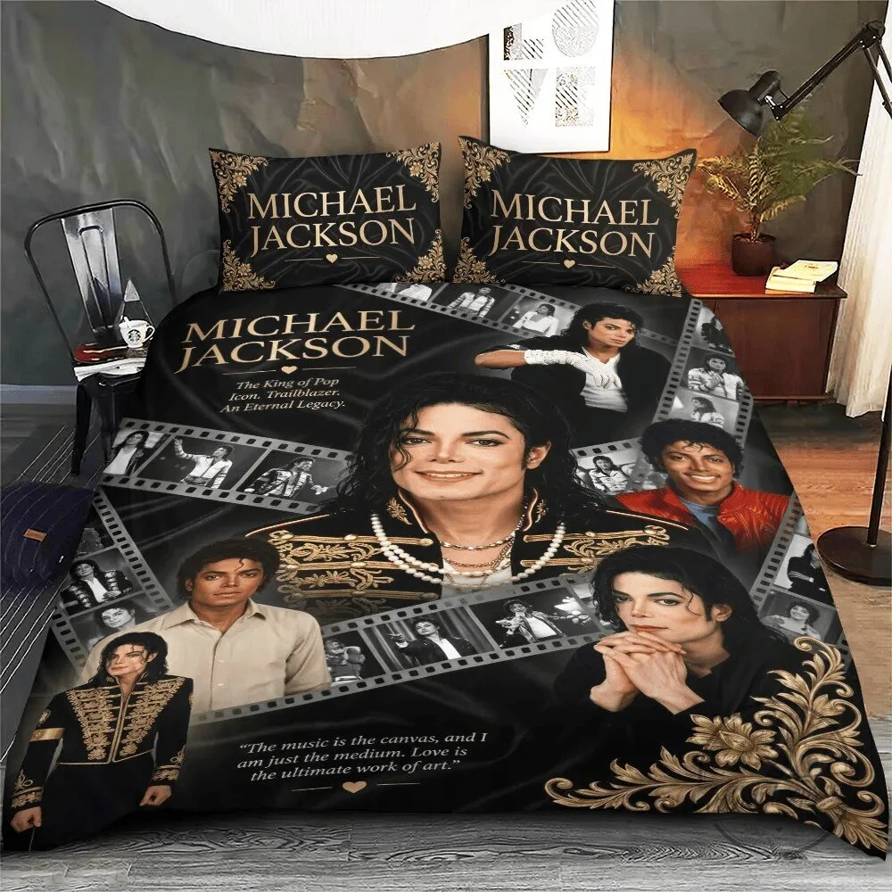 Michael Jackson King of Pop Icon Black and Gold Bedding Set