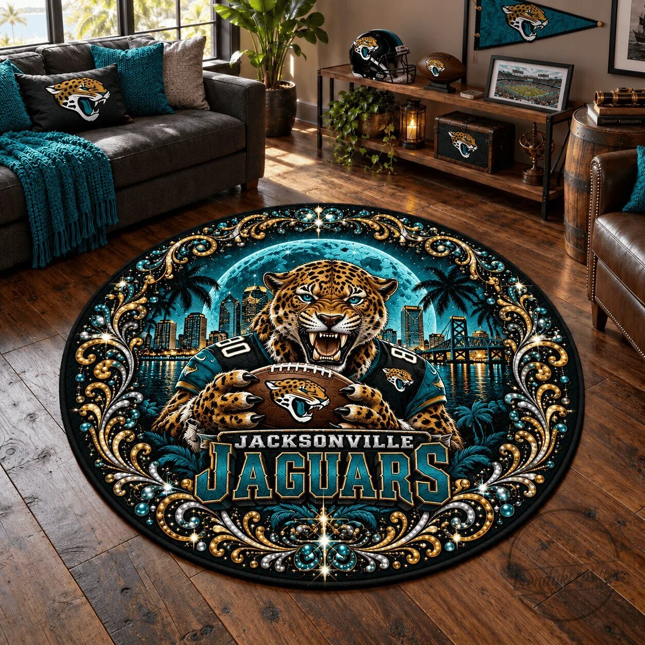 Jacksonville Jaguars Football Team Mascot Round Area Rug
