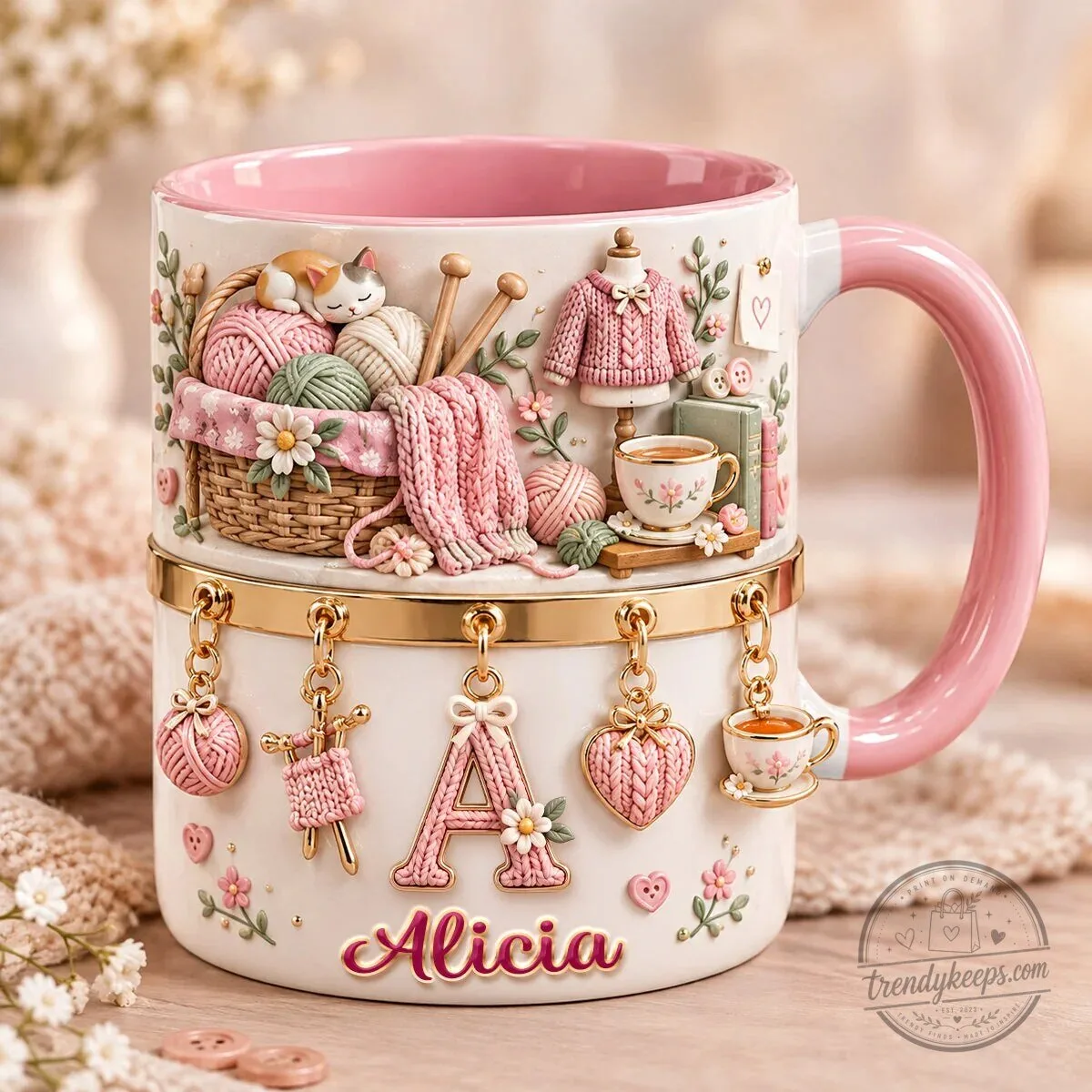 Personalized Knitting Lover Mug With Custom Name, Just A Girl Who Loves Knitting