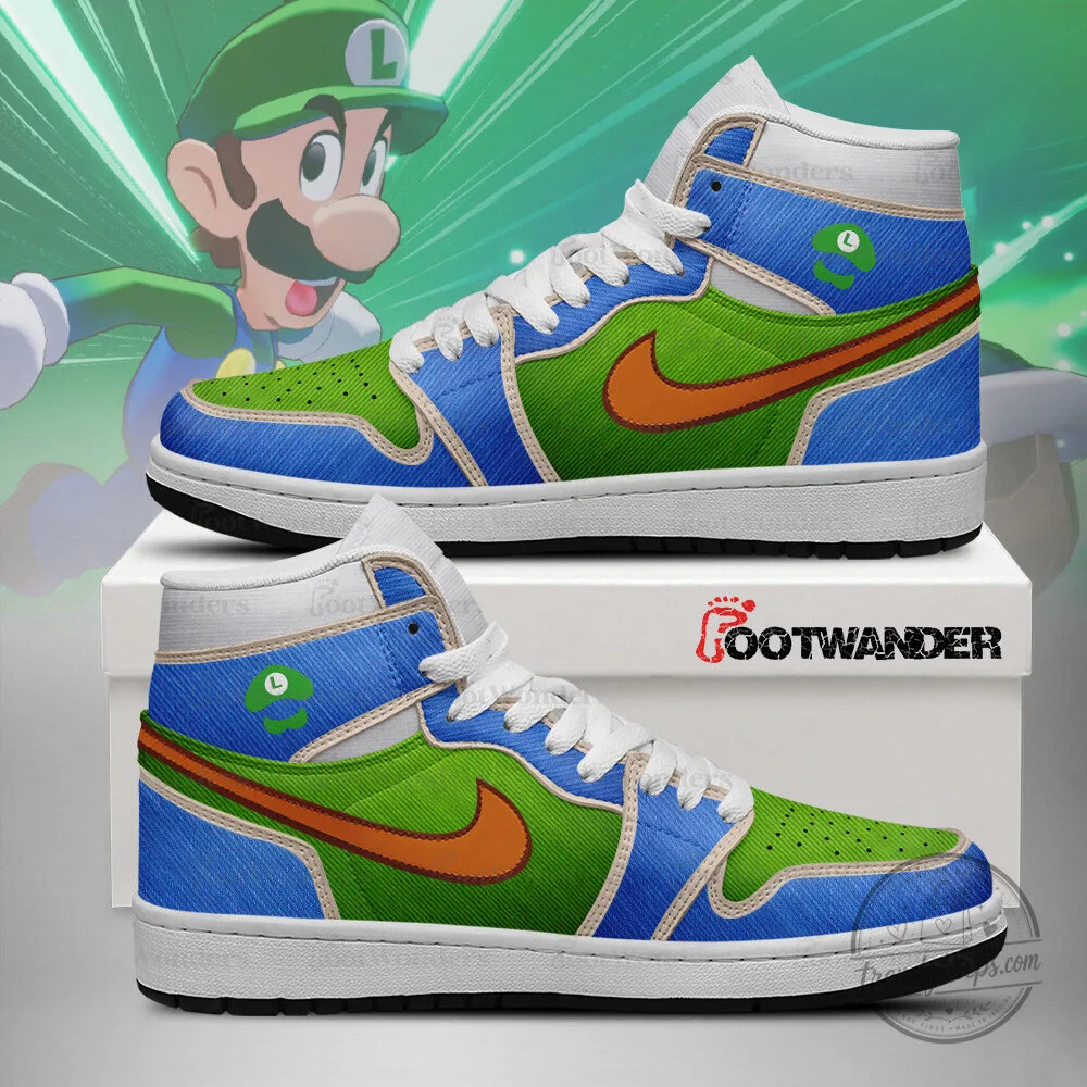 Luigi Super Mario Brothers High-Top Sneakers, Custom Gaming Fan Shoes