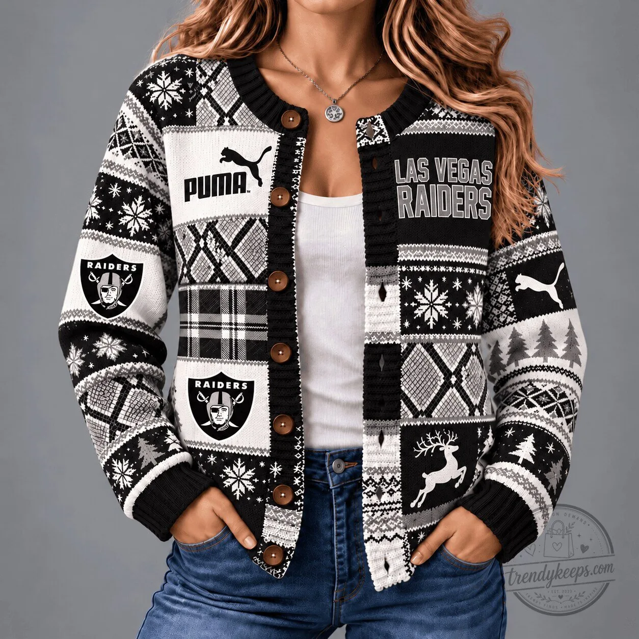 Las Vegas Raiders Christmas Patchwork Knitted Cardigan