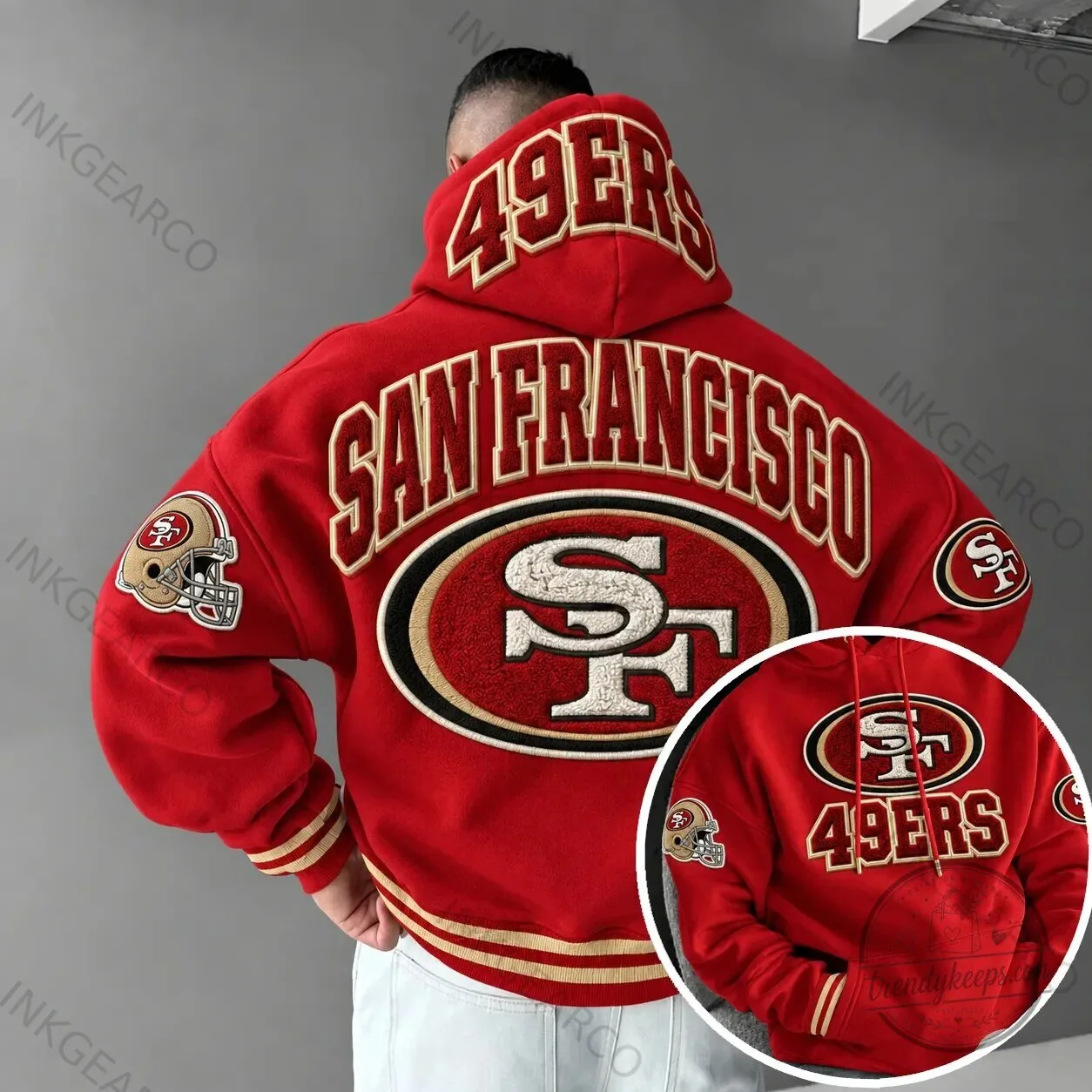 San Francisco 49ers Embroidered Red Varsity Style Hoodie