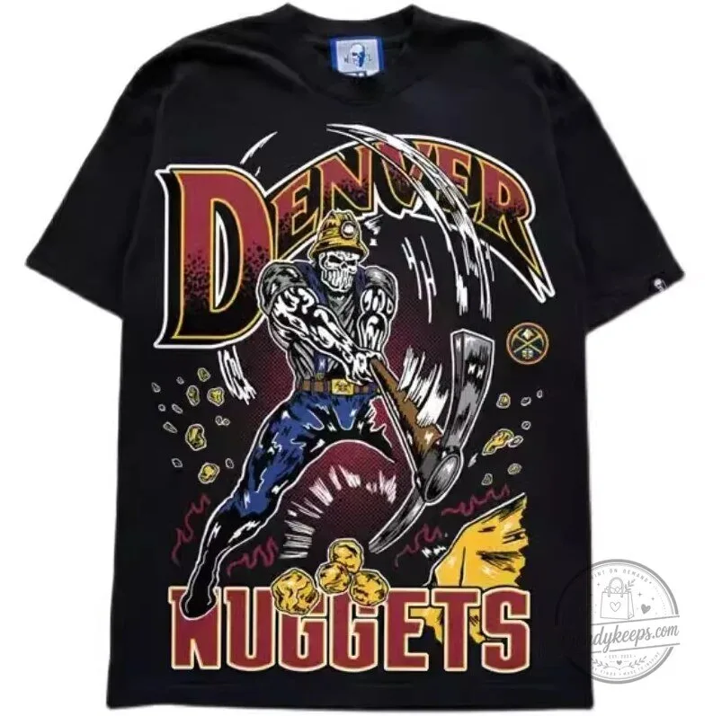 Denver Nuggets Miner Skeleton Gold Graphic Black T-Shirt 1 Denver Nuggets Miner Skeleton Gold Graphic Black T-Shirt